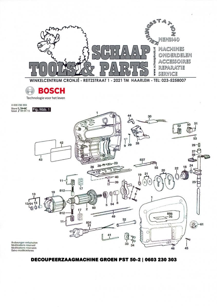 Rubber knelpunt postzegel Bosch Decoupeerzaagmachine groen PST 50-2 - 0603 230 303 | Schaap Tools &  Parts